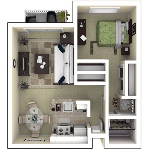 Floor plan for 1 bed, 1 bath, 745 sqft